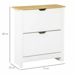 Homcom Meubles D'entrée Et à Chaussures Armoire à Chaussures 2 Portes Abattantes 2 Compartiments Blanc Chêne -Meubles d'appoint Soldes armoire a chaussures 2 portes abattantes 2 compartiments blanc chene 2