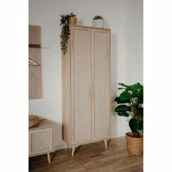 Calicosy Meubles D'entrée Et à Chaussures Armoire à Chaussures 2 Portes L70 Cm - Impression Effet Rotin -Meubles d'appoint Soldes armoire a chaussures 2 portes l70 cm impression effet rotin 3