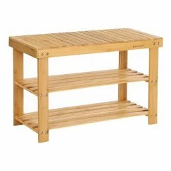 Calicosy Meubles D'entrée Et à Chaussures Banc à Chaussures 3 Niveaux En Bambou Naturel - L70 Cm - Marron