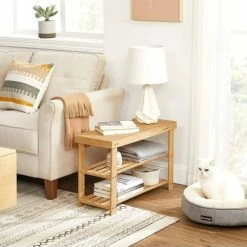 Calicosy Meubles D'entrée Et à Chaussures Banc à Chaussures 3 Niveaux En Bambou Naturel - L70 Cm - Marron -Meubles d'appoint Soldes banc a chaussures 3 niveaux en bambou naturel l70 cm marron 4