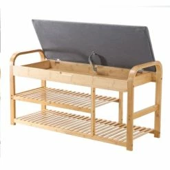 Casâme Meubles D'entrée Et à Chaussures Banc à Chaussures Avec 2 Étagères L100 Cm - Beige Et Gris -Meubles d'appoint Soldes banc a chaussures avec 2 etageres l100 cm beige et gris 2