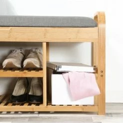 Casâme Meubles D'entrée Et à Chaussures Banc à Chaussures Avec 2 Étagères L100 Cm - Beige Et Gris -Meubles d'appoint Soldes banc a chaussures avec 2 etageres l100 cm beige et gris 5