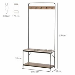 Homcom Meubles D'entrée Et à Chaussures Banc à Chaussures Porte-manteaux Style Industriel -Meubles d'appoint Soldes banc a chaussures porte manteaux style industriel 2
