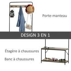 Homcom Meubles D'entrée Et à Chaussures Banc à Chaussures Porte-manteaux Style Industriel -Meubles d'appoint Soldes banc a chaussures porte manteaux style industriel 3