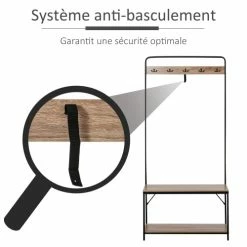 Homcom Meubles D'entrée Et à Chaussures Banc à Chaussures Porte-manteaux Style Industriel -Meubles d'appoint Soldes banc a chaussures porte manteaux style industriel 4