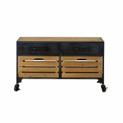 Maisons Du Monde Meubles D'entrée Et à Chaussures Banc D'entrée Indus 4 Tiroirs En Pin, Sapin Et Métal Noir