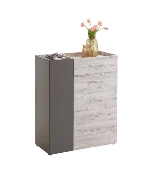 Calicosy Meubles D'entrée Et à Chaussures Commode 2 Portes Et 1 Tiroir H100 Cm - Chêne Et Gris 6 Calicosy Meubles D'entrée Et à Chaussures Commode 2 Portes Et 1 Tiroir H100 Cm - Chêne Et Gris – Image 4