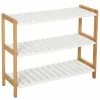 Homcom Meubles D'entrée Et à Chaussures Etagère à Chaussures 3 Niveaux Bambou MDF Blanc -Meubles d'appoint Soldes etagere a chaussures 3 niveaux bambou mdf blanc