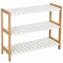 Homcom Meubles D'entrée Et à Chaussures Etagère à Chaussures 3 Niveaux Bambou MDF Blanc