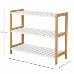 Homcom Meubles D'entrée Et à Chaussures Etagère à Chaussures 3 Niveaux Bambou MDF Blanc -Meubles d'appoint Soldes etagere a chaussures 3 niveaux bambou mdf blanc 3