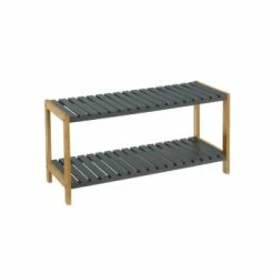 Wadiga Meubles De Rangement Étagère à Chaussures Bambou Gris 2 étages 70x26x36cm -Meubles d'appoint Soldes etagere a chaussures bambou gris 2 etages 70x26x36cm 3