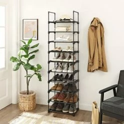 Calicosy Meubles D'entrée Et à Chaussures Etagère à Chaussures En Fer Noir Avec 10 Niveaux Modulables -H174 Cm -Meubles d'appoint Soldes etagere a chaussures en fer noir avec 10 niveaux modulables h174 cm 5