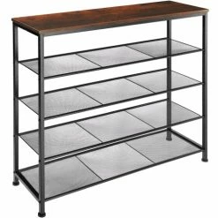 Tectake Meubles D'entrée Et à Chaussures Étagère à Chaussures SHEFFIELD 100x30,5x93cm Bois Foncé Industriel
