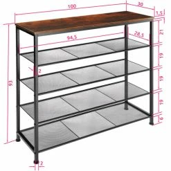 Tectake Meubles D'entrée Et à Chaussures Étagère à Chaussures SHEFFIELD 100x30,5x93cm Bois Foncé Industriel -Meubles d'appoint Soldes etagere a chaussures sheffield 100x30 5x93cm bois fonce industriel 5