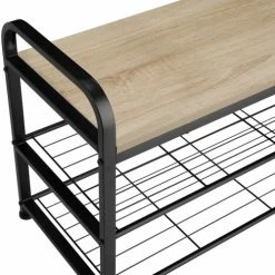 Tectake Meubles D'entrée Et à Chaussures Étagère à Chaussures SOUTHAMPTON 91x36x55cm Bois Clair Industriel, -Meubles d'appoint Soldes etagere a chaussures southampton 91x36x55cm bois clair industriel 2