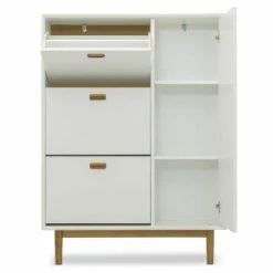 Meubles & Design Meubles D'entrée Et à Chaussures Grand Meuble à Chaussures D'entrée En Bois Blanc -Meubles d'appoint Soldes grand meuble a chaussures d entree en bois blanc 4