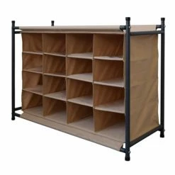 Mobili Rebecca Meubles D'entrée Et à Chaussures Meuble à Chaussures 16 Vide-poches En Métal Et Tissu Beige -Meubles d'appoint Soldes meuble a chaussures 16 vide poches en metal et tissu beige 3