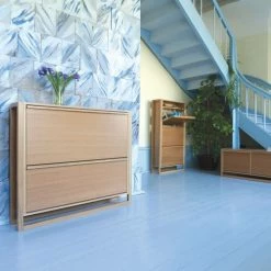 Produits populaires -Meubles d'appoint Soldes meuble a chaussures 2 compartiments en bois l100cm bois clair 1