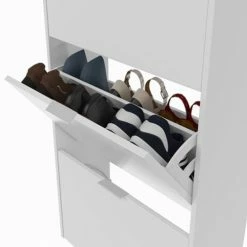 HOMN Meubles D'entrée Et à Chaussures Meuble à Chaussures 3 Portes, Couleur Blanc Brillant, 60 Cm Longueur -Meubles d'appoint Soldes meuble a chaussures 3 portes couleur blanc brillant 60 cm longueur 4