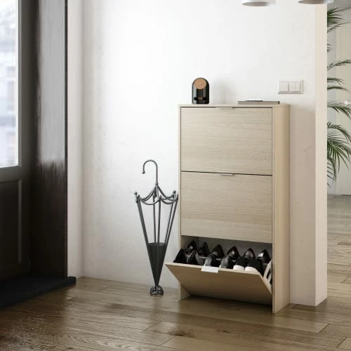 HOMN Meubles D'entrée Et à Chaussures Meuble à Chaussures 3 Portes, Couleur Chêne, 60 Cm Longueur 4 HOMN Meubles D'entrée Et à Chaussures Meuble à Chaussures 3 Portes, Couleur Chêne, 60 Cm Longueur – Image 2