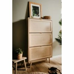 Calicosy Meubles D'entrée Et à Chaussures Meuble à Chaussures 3 Portes L70 Cm - Impression Effet Rotin -Meubles d'appoint Soldes meuble a chaussures 3 portes l70 cm impression effet rotin 3