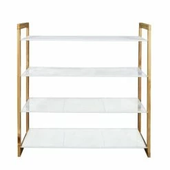 Toilinux Meubles D'entrée Et à Chaussures Meuble à Chaussures 4 étagères Blanc -Meubles d'appoint Soldes meuble a chaussures 4 etageres blanc 3