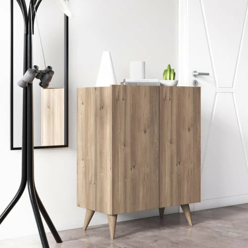 Dmora Meubles D'entrée Et à Chaussures Meuble à Chaussures Avec 2 Portes Effet Bois De Chêne 4 Dmora Meubles D'entrée Et à Chaussures Meuble à Chaussures Avec 2 Portes Effet Bois De Chêne – Image 2