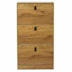 Toilinux Meubles D'entrée Et à Chaussures Meuble à Chaussures Avec 3 Portes Effet Bois Marron -Meubles d'appoint Soldes meuble a chaussures avec 3 portes effet bois marron 4