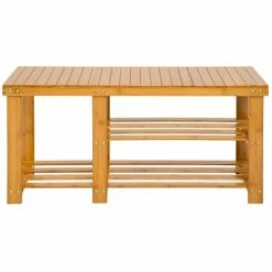 Tectake Meubles D'entrée Et à Chaussures Meuble à Chaussures Bambou 2 Niveaux Avec Compartiment Sac -Meubles d'appoint Soldes meuble a chaussures bambou 2 niveaux avec compartiment sac 2