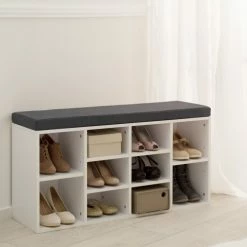 Produits populaires -Meubles d'appoint Soldes meuble a chaussures banc effet bois gris blanc 4