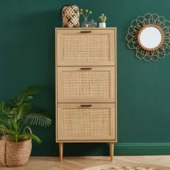 Meubles d'appoint Soldes -Meubles d'appoint Soldes meuble a chaussures cannage rotin 3 portes 60cm bois clair 1