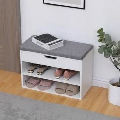 Happy Garden Meubles D'entrée Et à Chaussures Meuble à Chaussures Deux Casiers Avec Coffre Blanc -Meubles d'appoint Soldes meuble a chaussures deux casiers avec coffre blanc 1