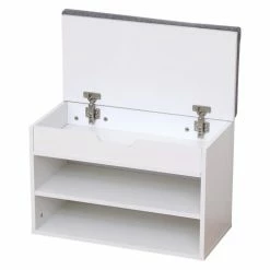 Happy Garden Meubles D'entrée Et à Chaussures Meuble à Chaussures Deux Casiers Avec Coffre Blanc -Meubles d'appoint Soldes meuble a chaussures deux casiers avec coffre blanc 2