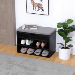 Happy Garden Meubles D'entrée Et à Chaussures Meuble à Chaussures Deux Casiers Avec Coffre Noir -Meubles d'appoint Soldes meuble a chaussures deux casiers avec coffre noir 1