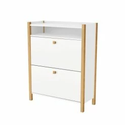 Woodman Meubles D'entrée Et à Chaussures Meuble à Chaussures En Bois 2 Portes Blanc -Meubles d'appoint Soldes meuble a chaussures en bois 2 portes blanc 3