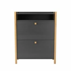 Woodman Meubles D'entrée Et à Chaussures Meuble à Chaussures En Bois 2 Portes Gris Foncé -Meubles d'appoint Soldes meuble a chaussures en bois 2 portes gris fonce 4