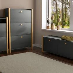 Produits populaires -Meubles d'appoint Soldes meuble a chaussures en bois 3 portes gris fonce 1