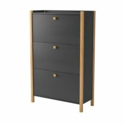 Woodman Meubles D'entrée Et à Chaussures Meuble à Chaussures En Bois 3 Portes Gris Foncé -Meubles d'appoint Soldes meuble a chaussures en bois 3 portes gris fonce 2