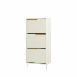Tenzo Meubles D'entrée Et à Chaussures Meuble à Chaussures En Bois 3 Portes H131cm Blanc -Meubles d'appoint Soldes meuble a chaussures en bois 3 portes h131cm blanc 2
