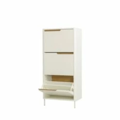 Tenzo Meubles D'entrée Et à Chaussures Meuble à Chaussures En Bois 3 Portes H131cm Blanc -Meubles d'appoint Soldes meuble a chaussures en bois 3 portes h131cm blanc 5