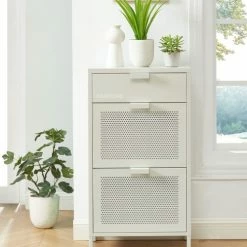 Produits populaires -Meubles d'appoint Soldes meuble a chaussures metal beige sable 3 portes 1