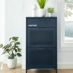 Meubles d'appoint Soldes -Meubles d'appoint Soldes meuble a chaussures metal bleu nuit 3 portes 1