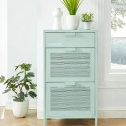 Meubles d'appoint Soldes -Meubles d'appoint Soldes meuble a chaussures metal vert menthe 3 portes 1