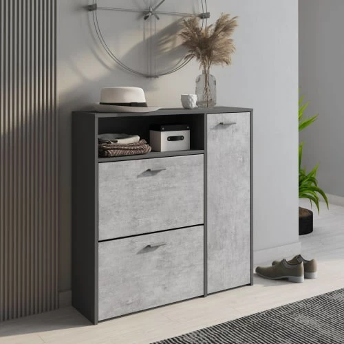 Dmora Meubles D'entrée Et à Chaussures Meuble à Chaussures Moderne à 3 Portes Effet Bois Anthracite 4 Dmora Meubles D'entrée Et à Chaussures Meuble à Chaussures Moderne à 3 Portes Effet Bois Anthracite – Image 2