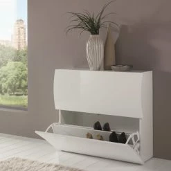 Dmora Meubles D'entrée Et à Chaussures Meuble à Chaussures Moderne Effet Bois Blanc Brillant -Meubles d'appoint Soldes meuble a chaussures moderne effet bois blanc brillant 21