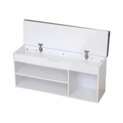 Happy Garden Meubles D'entrée Et à Chaussures Meuble à Chaussures Trois Casiers Avec Coffre Blanc -Meubles d'appoint Soldes meuble a chaussures trois casiers avec coffre blanc 2