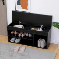 Happy Garden Meubles D'entrée Et à Chaussures Meuble à Chaussures Trois Casiers Avec Coffre Noir -Meubles d'appoint Soldes meuble a chaussures trois casiers avec coffre noir 5