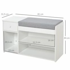 Homcom Meubles D'entrée Et à Chaussures Meuble Chaussures Banc Niche Tiroir Coffre Intégré Coussin Gris Blanc -Meubles d'appoint Soldes meuble chaussures banc niche tiroir coffre integre coussin gris blanc 2