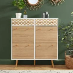 Baita Meubles D'entrée Et à Chaussures Meuble Chaussures Blanc Et Effet Chêne 4 Portes Et 2 -Meubles d'appoint Soldes meuble chaussures blanc et effet chene 4 portes et 2 1