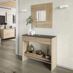 HOMN Meubles D'entrée Et à Chaussures Meuble D'entrée 1 Tiroir Et Miroir, Chêne Et Rouille, 92 Cm Largeur 8 HOMN Meubles D'entrée Et à Chaussures Meuble D'entrée 1 Tiroir Et Miroir, Chêne Et Rouille, 92 Cm Largeur -Meubles d'appoint Soldes meuble d entree 1 tiroir et miroir chene et rouille 92 cm largeur 1